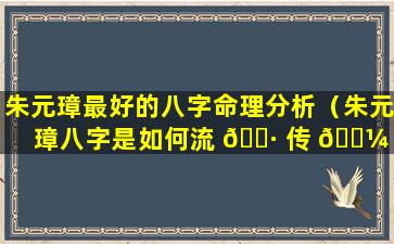 朱元璋最好的八字命理分析（朱元璋八字是如何流 🌷 传 🌼 下来的）